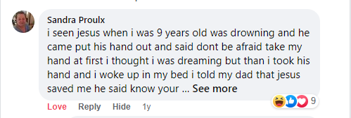 Facebook comment miracle testimony.