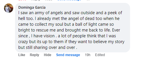 Facebook comment miracle testimony.