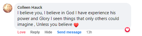 Facebook comment miracle testimony.