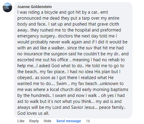 Facebook comment miracle testimony.