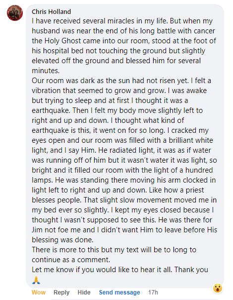 Facebook comment section miracle story shared in July 2023.
