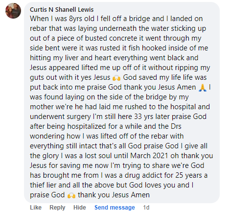 Facebook comment section miracle story shared in August 2023.