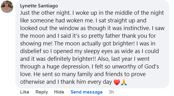 Facebook comment section miracle story shared in September 2023.