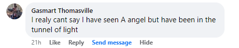 Miracle testimony comment from a Facebook page.