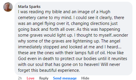 Miracle testimony comment from a Facebook page.