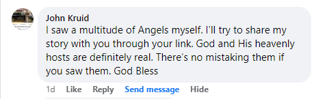 Miracle testimony comment from a Facebook page.