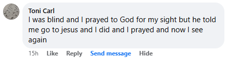 Facebook comment section miracle story shared in February 2025.
